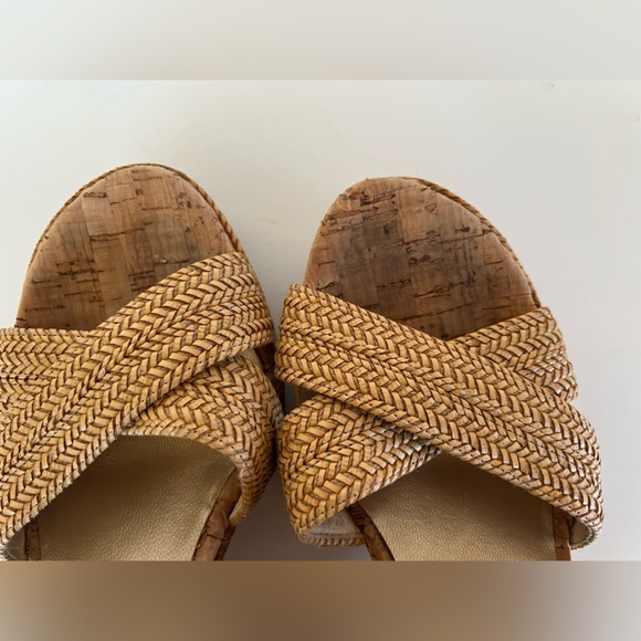 Stuart Weitzman Beige Raffia Cork Wedge Sandals, Size 10 - Picture 7 of 13